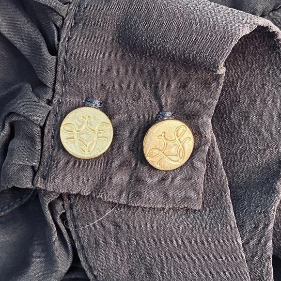 Leona by Lauren Leonard Dress Womens 6 Navy Silk Sheer Sleeve Chiffon Sweetheart - Picture 4 of 6